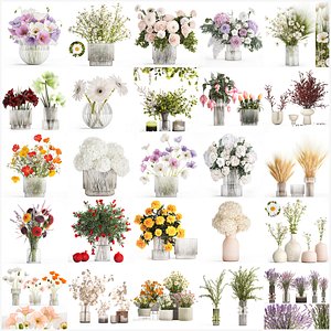 Collection of flower bouquets and vase set of 45 pieces
