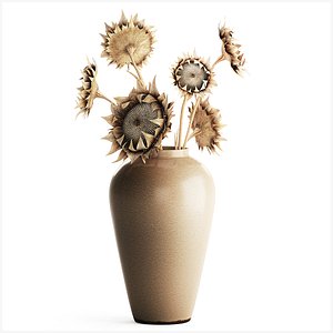 Bouquet dried flower branches sunflower vase decor new 3D model