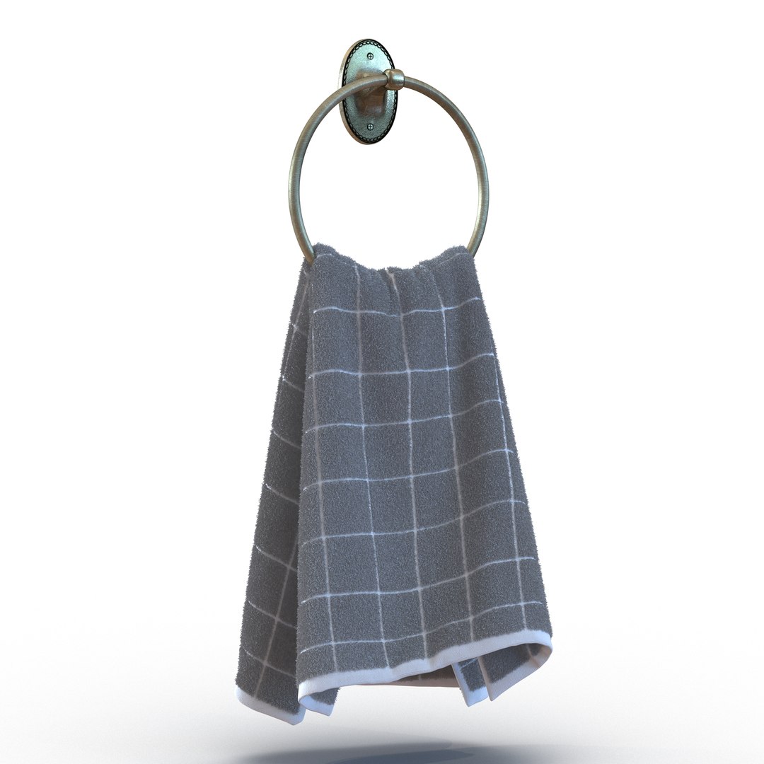 Hanging Bathroom Towel 2 White with Fur 3D Model 3D model preview