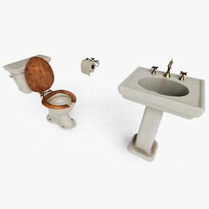 3D Realistic Grimy Bathroom Set toilet and sink