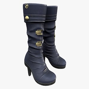 Gold Buckles Decorated Black Leather High Heel Calf Boots