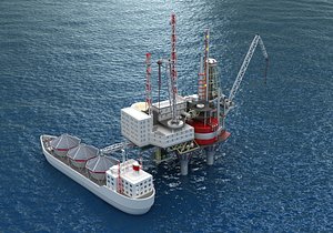 Offshore oil rig drilling platform and tanker
