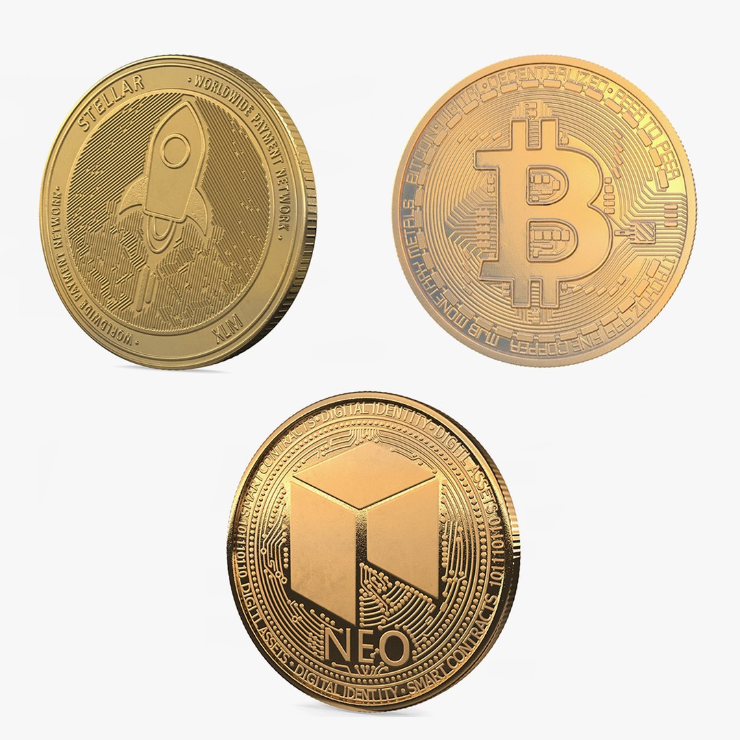Cryptocurrency Coins Gold Collection 3D model preview