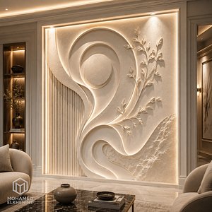 3D Modern Wave Floral Panel Decor Bas Relief Mural STL CNC 58 model