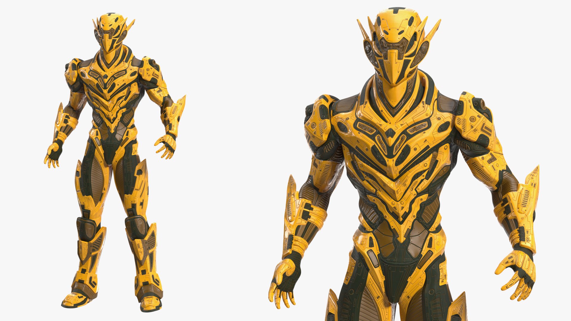 Sci-Fi Combat Robot Yellow Rigged for Maya 3D model preview