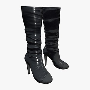 Leather Shiny High Heel Boots 3D