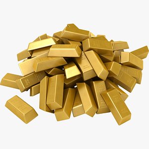 3D realistic gold bars pile model