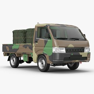 Flatbed Truck in Camouflage Coloring Loaded