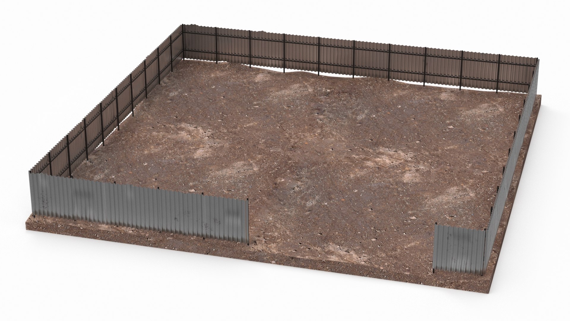 Dirt Ground Corral with Metal Fence 3D model preview