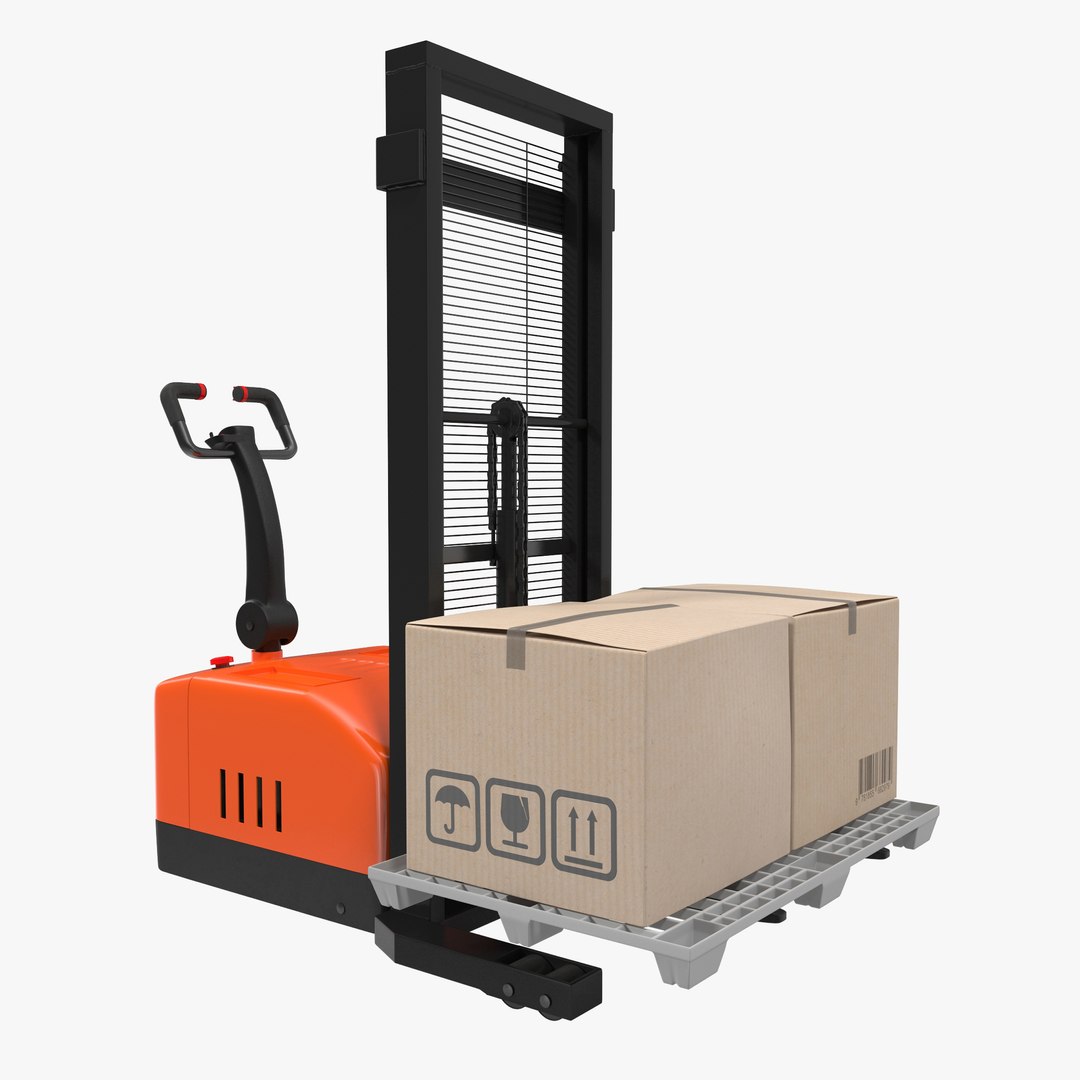 Electric Walkie Stacker with Plastic Pallet and Boxes 3D Models 3D model preview