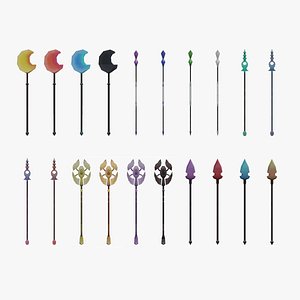 3D 20 Variant Low-Poly Mage-Wizard Staff Pack model