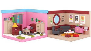 Low Poly Rooms Collection Sample Pack Assets 3D model