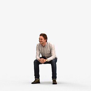 00027Max007 - Adult Caucasian man sitting in public space wearing transitional seasonal clothing model