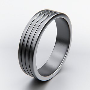 Minimal Triple Groove Band Ring - Modern Mens Stainless Style