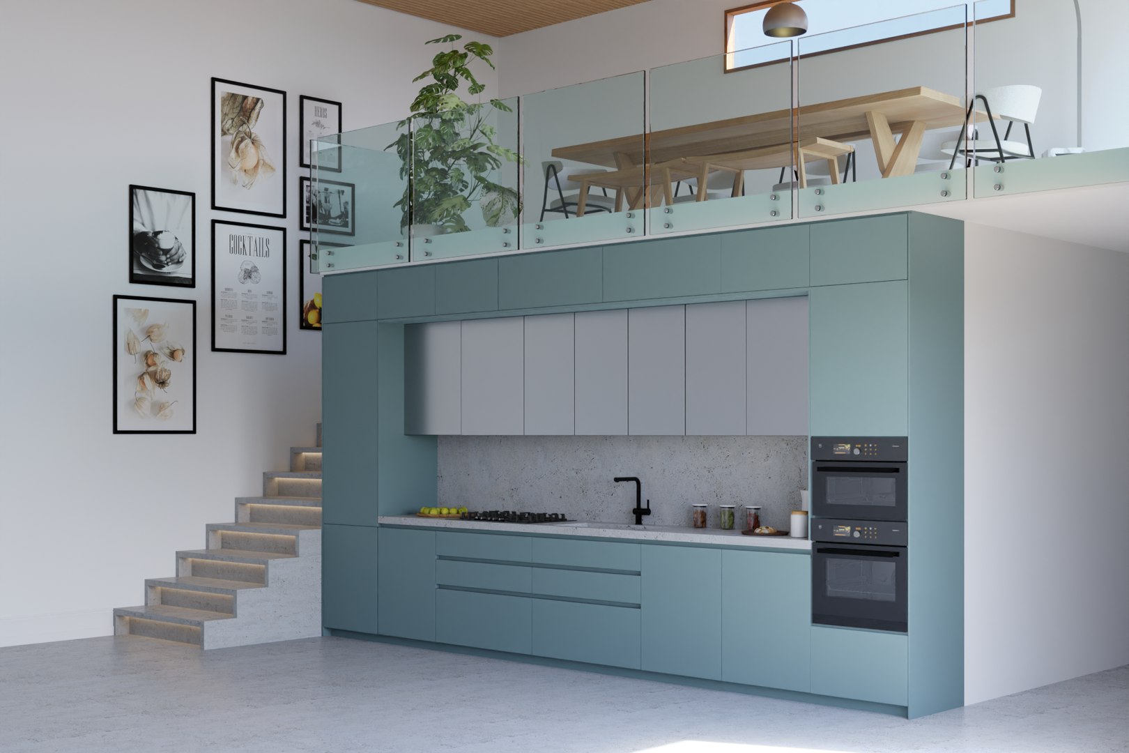 Linear Modern Kitchen blue and chrome with industrial staircase 3D model https://p.turbosquid.com/ts-thumb/Sq/UlbCOa/XR/render_angle/png/1680596450/1920x1080/fit_q87/0e1c10fc5d1ea2d9382622c5a38accf29afe80f5/render_angle.jpg
