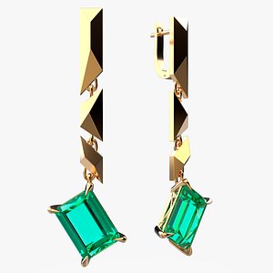 3D Emerald earrings Gold E13 print model