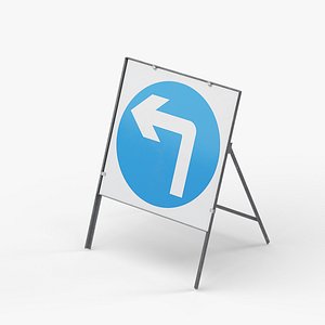 3D Turn Left Ahead Square Road Sign