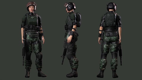 modèle 3D de Noi La force asiatique en tenue militaire