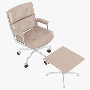 Eames Executive Chair Chrome Frame Beige Leather and Ottoman by Herman Miller