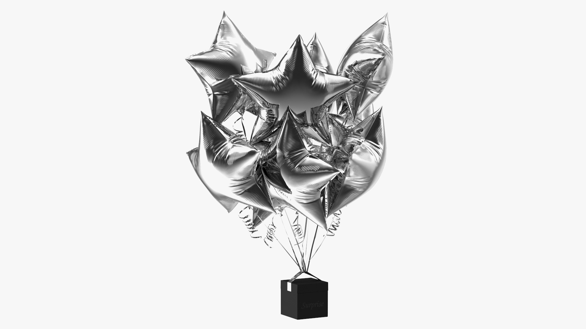 Silver Star Balloon Bouquet with Gift Box 3D model preview
