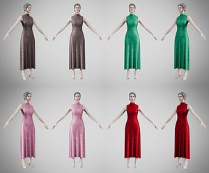 Dress 56 Velvet Colors With Design Collection 3 3D model