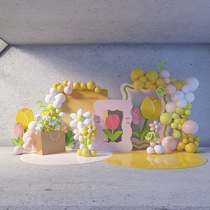 Party Check in Display Spring Day Balloon Party Balloon Flower Gift Shopping Bag Check in Box Balloo 3D model