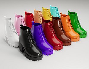 Collection chunky canvas lace up suede and leather combat boots 3D model