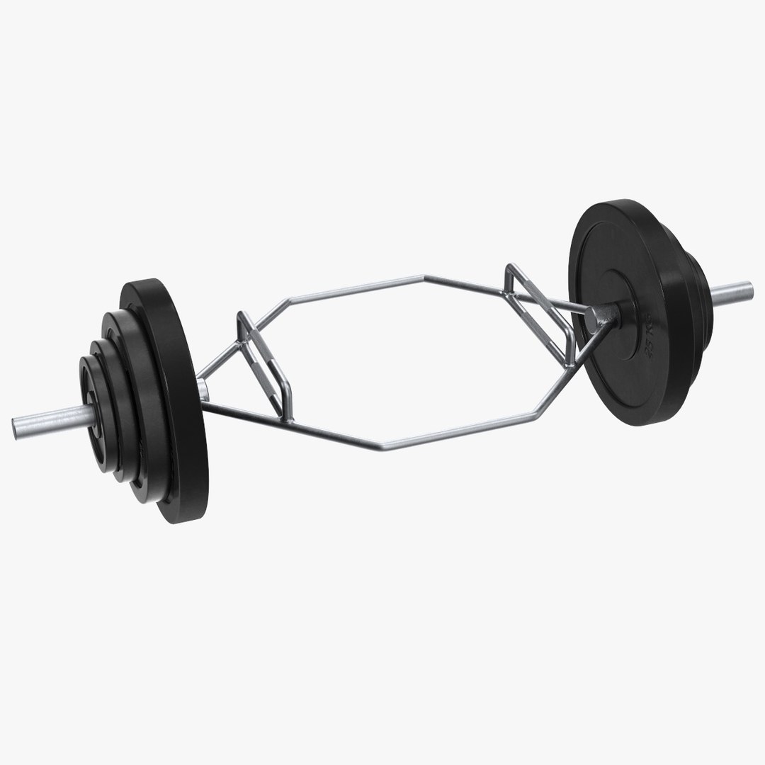 Olympic Hex Weight Lifting Trap Bar with Plates 3D model preview