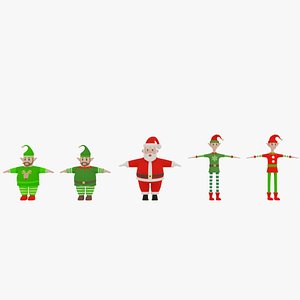 3D model Santa Claus and Elves Christmas Characters