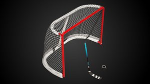 Ice Hockey Props Stick Goal and Puck 3D model