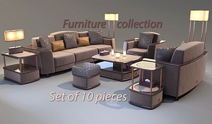 Living Room Furniture Set - tables, sofas, armchair, lights, decor