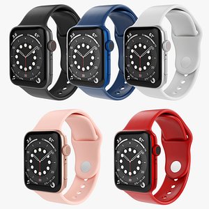 3D Apple Watch Series 6 silicone loop blue gold gray red silver model