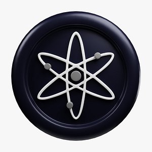 3D Cosmos or ATOM Dark Blue Crypto Coin with cartoon style model