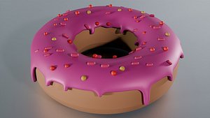 3D Stylized 3D Donut with Pink Glaze and Sprinkles Game Ready model