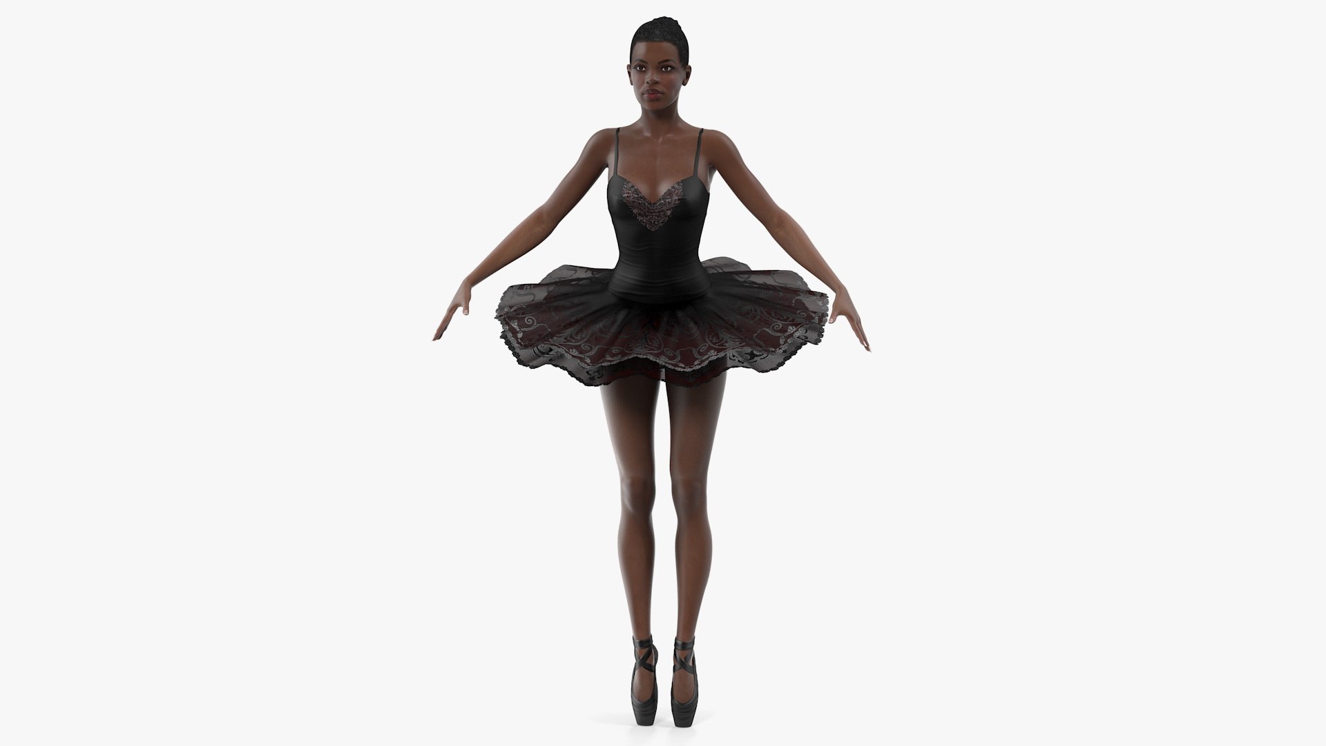 Dark Skinned Black Ballerina Neutral Pose 3D model preview