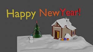 Stylized Animation Congratulation Happy New Year low-poly ready Low-poly 3D model model