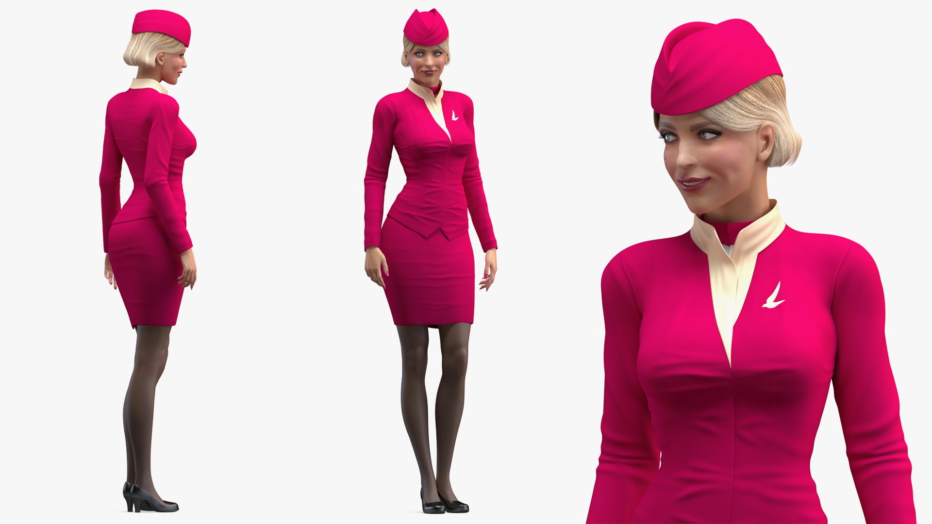 Stewardess Standing Pose 3D model preview