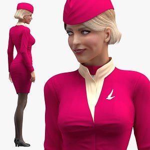 3D model stewardess maroon uniform standing