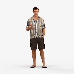 00514Gael005 - Adult Caucasian man talking in public space wearing casual summer clothing
