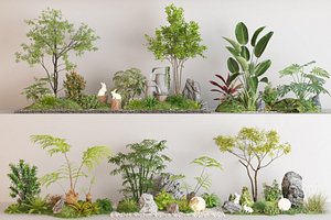Landscape gardening plants courtyard landscape potted plants 3D