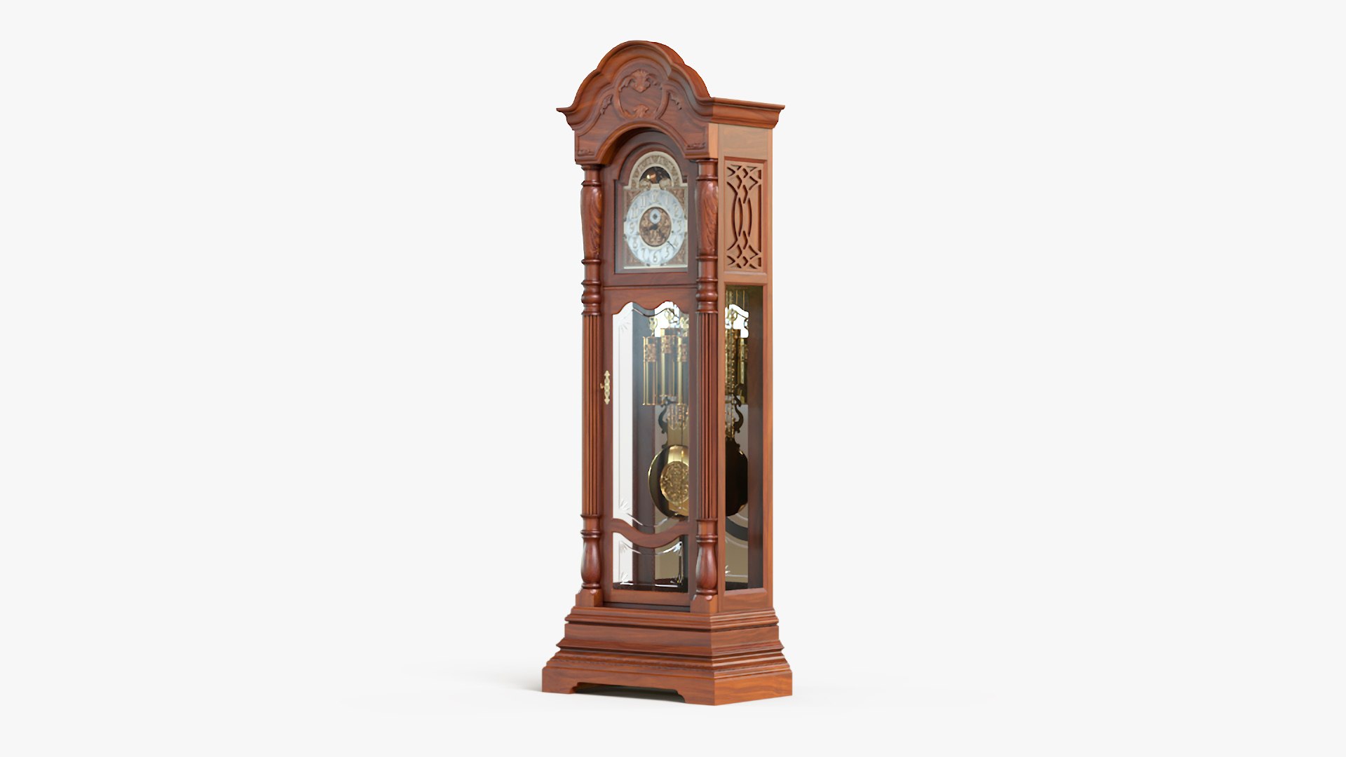 Antique Grandfather Clock with Pendulum 3D model preview