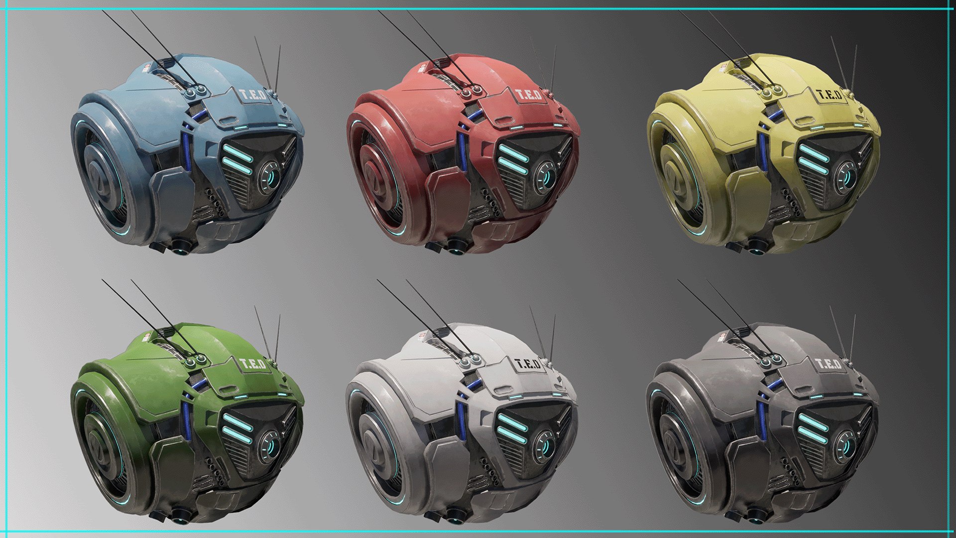 Technical Escort Drone All Tiers TED SciFi Asset Pack 3D model https://p.turbosquid.com/ts-thumb/St/pb7Bmf/ZQ/ted_01_colour_varations/png/1741863023/1920x1080/fit_q87/f35ada39d9aa5617997388360f333dc53e15e1bd/ted_01_colour_varations.jpg