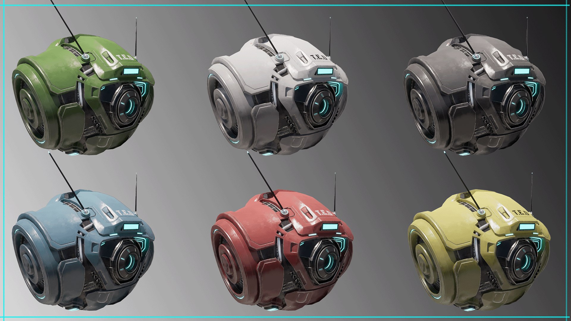 Technical Escort Drone All Tiers TED SciFi Asset Pack 3D model https://p.turbosquid.com/ts-thumb/St/pb7Bmf/py/ted_02_colour_varations/png/1741863080/1920x1080/fit_q87/4fd01392e23af36567dbb477e4678d19971cfbd1/ted_02_colour_varations.jpg