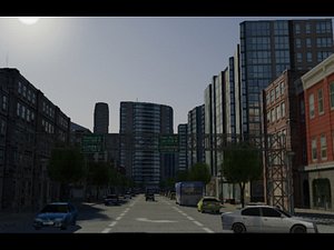 3d town buildings cars model