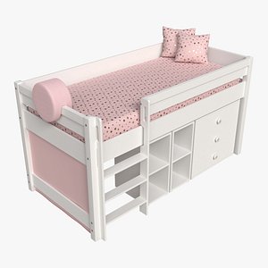 Cilek Montes Loft Bed with Dresser and Shelves 3D