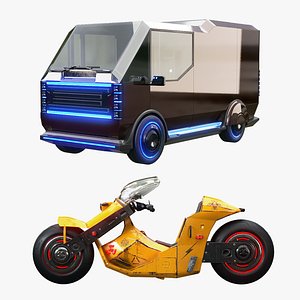 Futuristic Van and Motorcycle Bundle