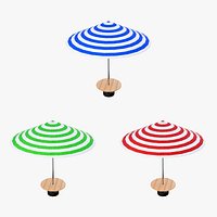Stylized Beach Umbrella Patio Parasol 3 Color Variations 3D Model Game Ready 4K PBR