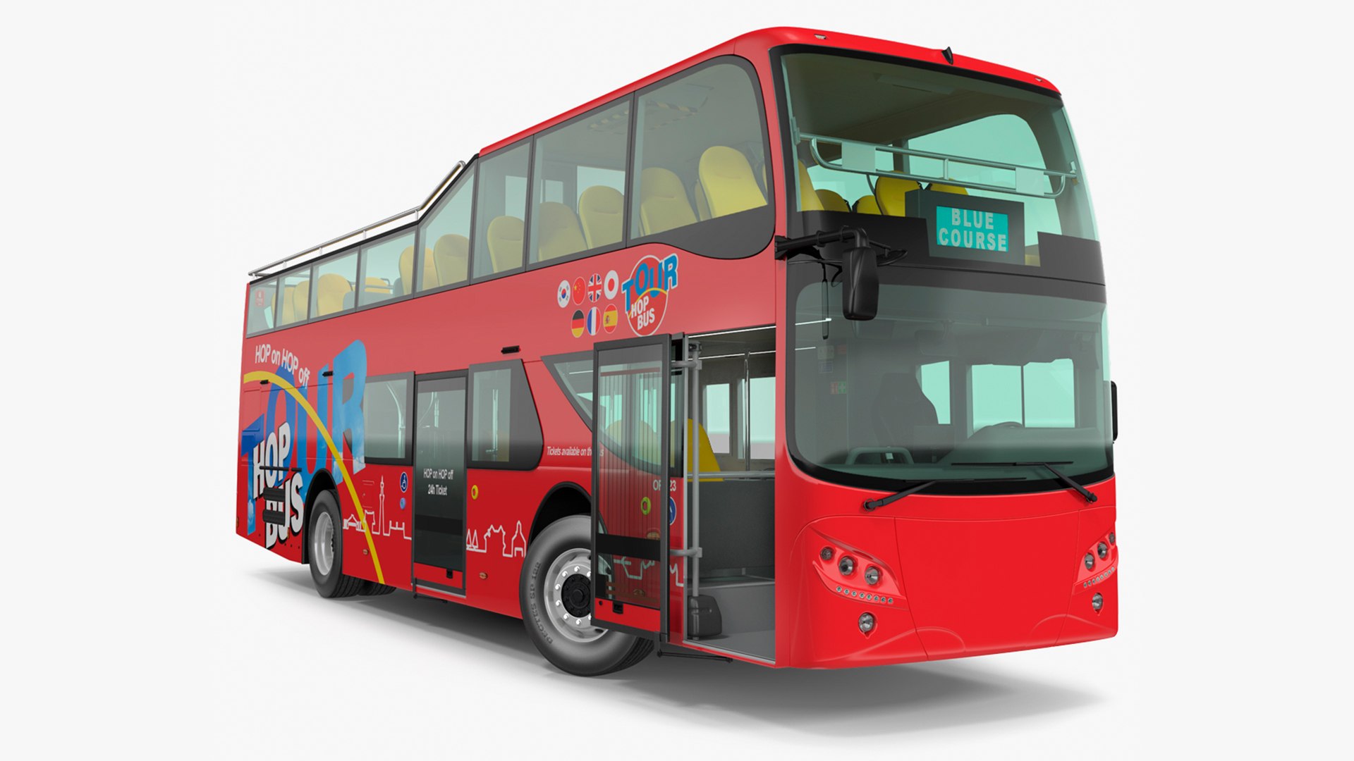 Open Air Double Decker Hop-On Hop-Off Tour Bus Rigged 3D model preview