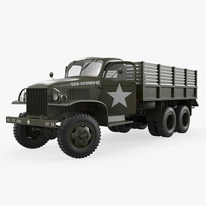 3D GMC CCKW-353 Military Truck with Open Cargo Bed Green Vintage Rigged for Maya