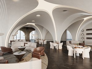 3D Modern Minimalist Lounge Cafe with Arched Ceilings 782